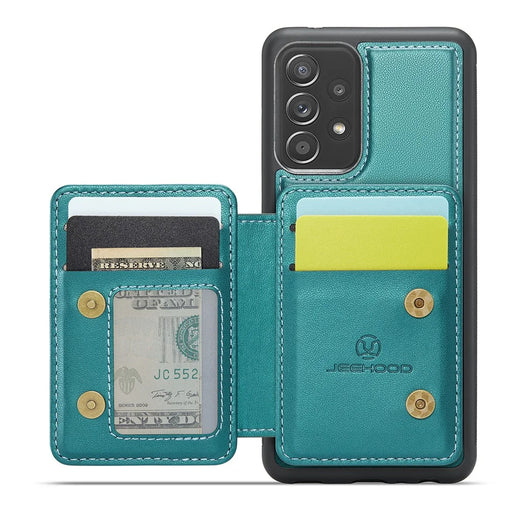 JEEHOOD J05 For Samsung Galaxy A53 5G Case Leather Mobile Cover with Detachable Magnetic Card Bag - Cyan - 2