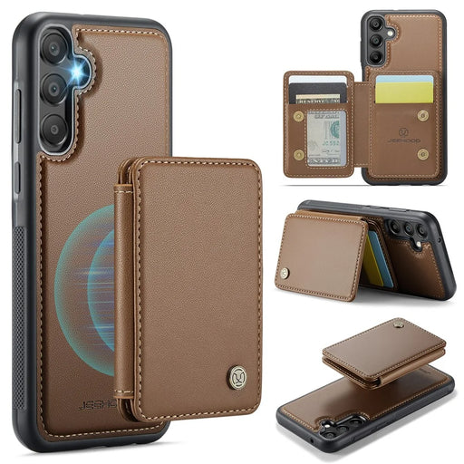 JEEHOOD J05 For Samsung Galaxy A35 5G Case Leather Mobile Cover with Detachable Magnetic Card Bag - Brown - 1