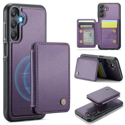 JEEHOOD J05 For Samsung Galaxy A25 5G (Global) (161.0 x 76.5 x 8.3mm) Case Leather Mobile Cover with Detachable Magnetic Card Bag - Purple - 1