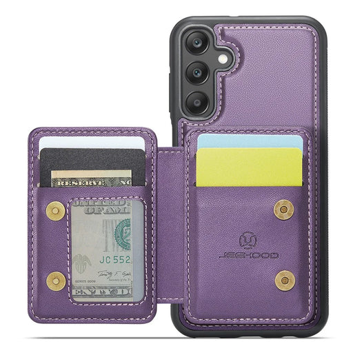 JEEHOOD J05 For Samsung Galaxy A25 5G (Global) (161.0 x 76.5 x 8.3mm) Case Leather Mobile Cover with Detachable Magnetic Card Bag - Purple - 2