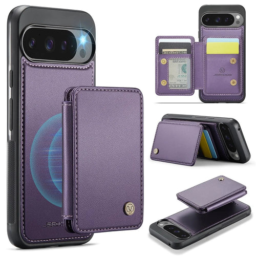 JEEHOOD J05 For Google Pixel 9 Pro XL Case Leather Mobile Cover with Detachable Magnetic Card Bag - Purple - 1