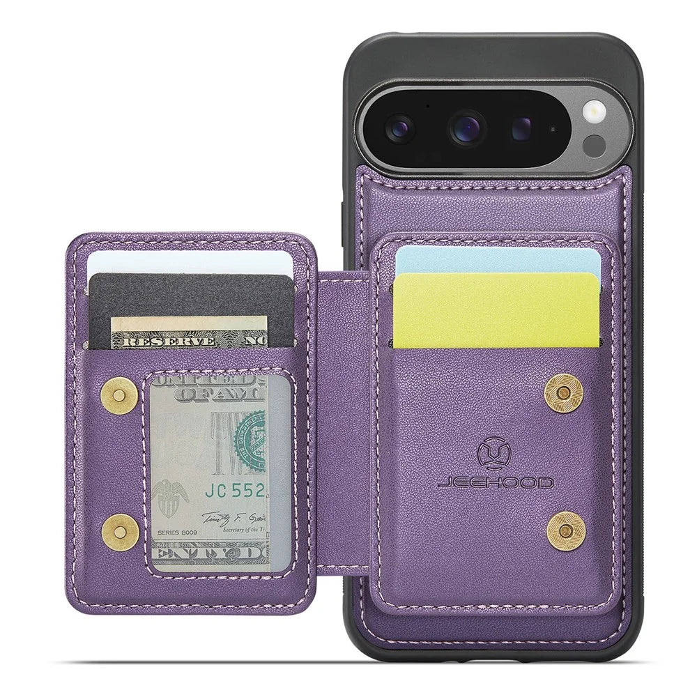 JEEHOOD J05 For Google Pixel 9 Pro XL Case Leather Mobile Cover with Detachable Magnetic Card Bag - Purple - 2