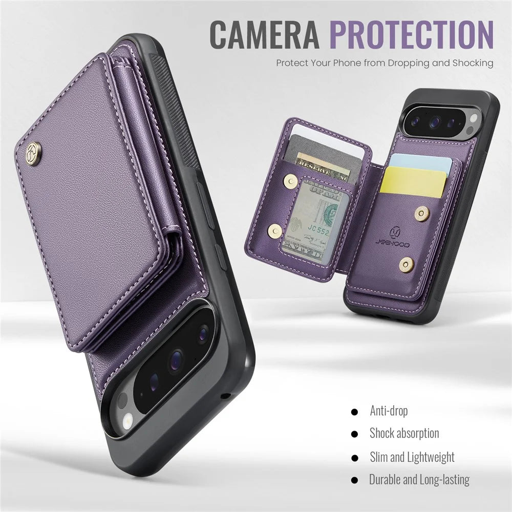 JEEHOOD J05 For Google Pixel 9 Pro XL Case Leather Mobile Cover with Detachable Magnetic Card Bag - Purple - 5