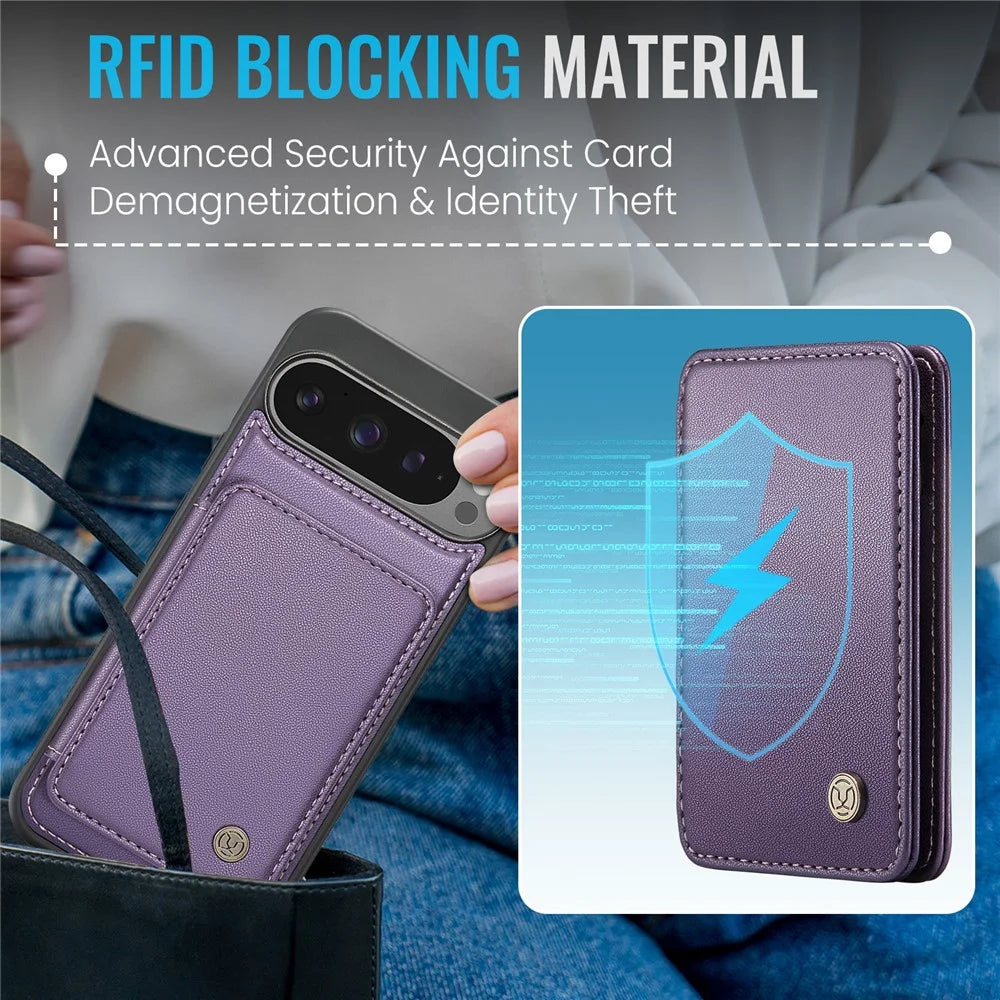 JEEHOOD J05 For Google Pixel 9 Pro XL Case Leather Mobile Cover with Detachable Magnetic Card Bag - Purple - 7