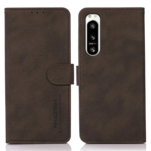 KHAZNEH Anti-drop Phone Wallet Case for Sony Xperia 5 IV 5G, PU Leather Magnetic Clasp Protective Phone Cover - Brown - 1