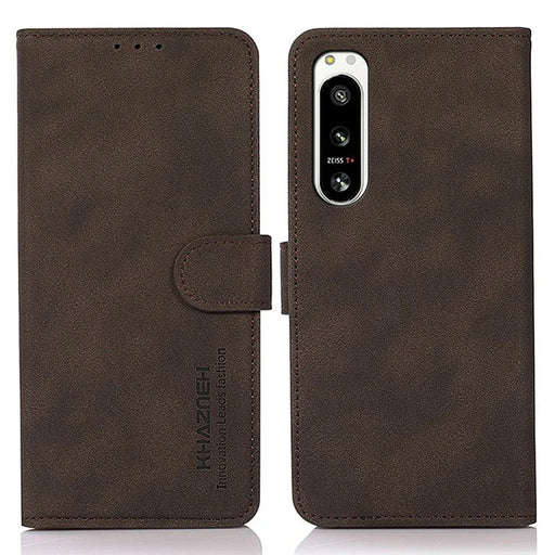 KHAZNEH Anti-drop Phone Wallet Case for Sony Xperia 5 IV 5G, PU Leather Magnetic Clasp Protective Phone Cover - Brown - 1