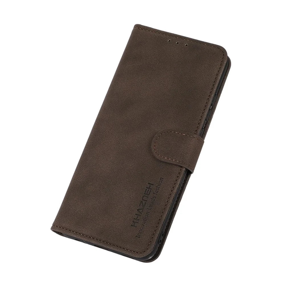 KHAZNEH Anti-drop Phone Wallet Case for Sony Xperia 5 IV 5G, PU Leather Magnetic Clasp Protective Phone Cover - Brown - 5