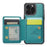 JEEHOOD J05 For iPhone 16 Pro Case Leather Mobile Cover with Detachable Magnetic Card Bag - Cyan - 2