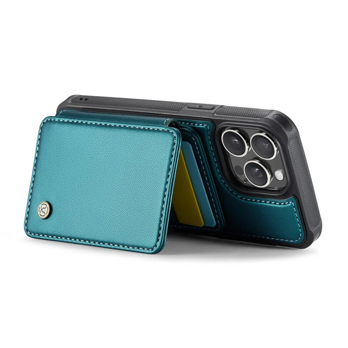 JEEHOOD J05 For iPhone 16 Pro Case Leather Mobile Cover with Detachable Magnetic Card Bag - Cyan - 3