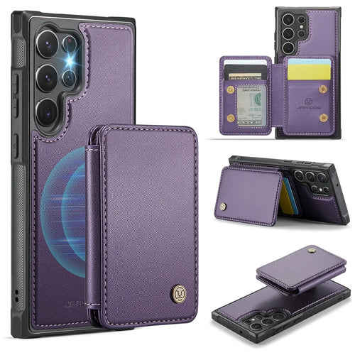JEEHOOD J05 For Samsung Galaxy S23 Ultra Case Leather Mobile Cover with Detachable Magnetic Card Bag - Purple - 1