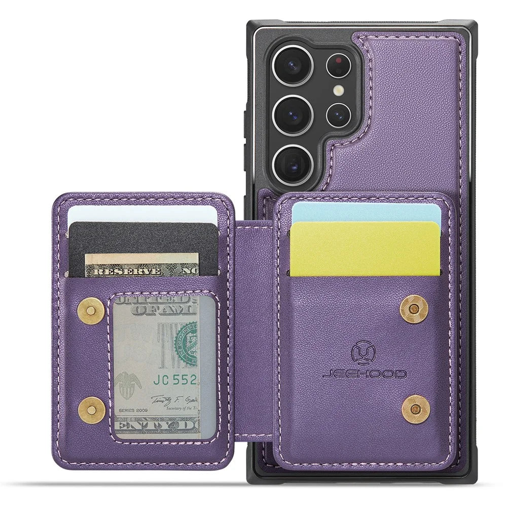 JEEHOOD J05 For Samsung Galaxy S23 Ultra Case Leather Mobile Cover with Detachable Magnetic Card Bag - Purple - 2