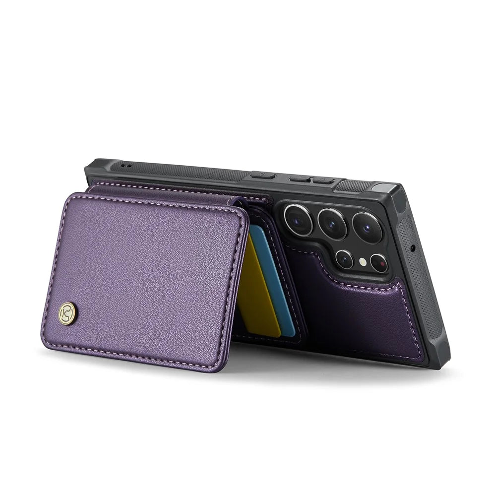 JEEHOOD J05 For Samsung Galaxy S23 Ultra Case Leather Mobile Cover with Detachable Magnetic Card Bag - Purple - 3