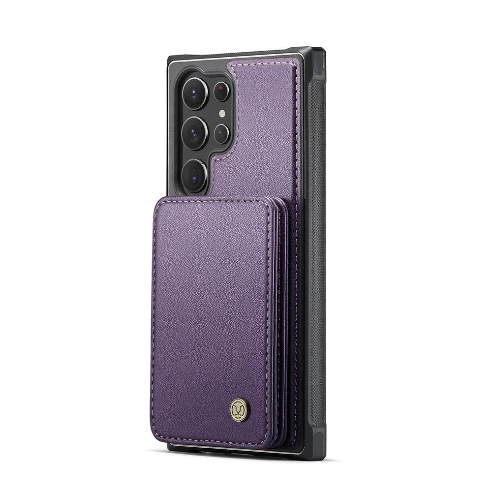 JEEHOOD J05 For Samsung Galaxy S23 Ultra Case Leather Mobile Cover with Detachable Magnetic Card Bag - Purple - 4