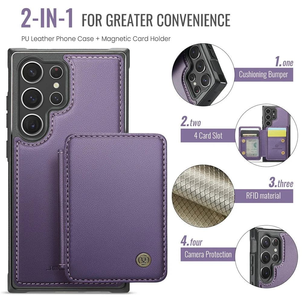JEEHOOD J05 For Samsung Galaxy S23 Ultra Case Leather Mobile Cover with Detachable Magnetic Card Bag - Purple - 5
