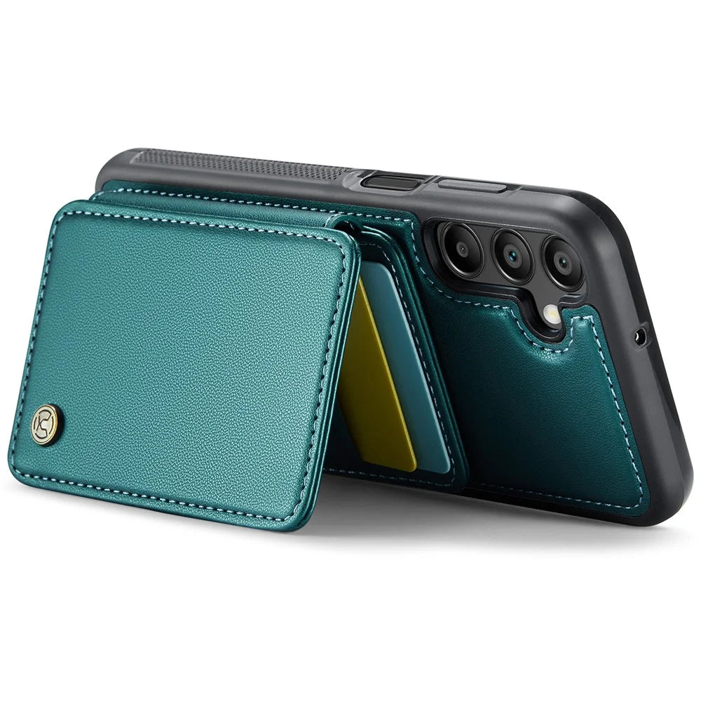JEEHOOD J05 For Samsung Galaxy A15 4G / 5G Case Leather Mobile Cover with Detachable Magnetic Card Bag - Cyan - 3