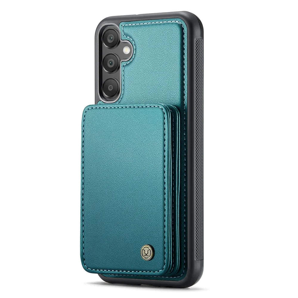 JEEHOOD J05 For Samsung Galaxy A15 4G / 5G Case Leather Mobile Cover with Detachable Magnetic Card Bag - Cyan - 4