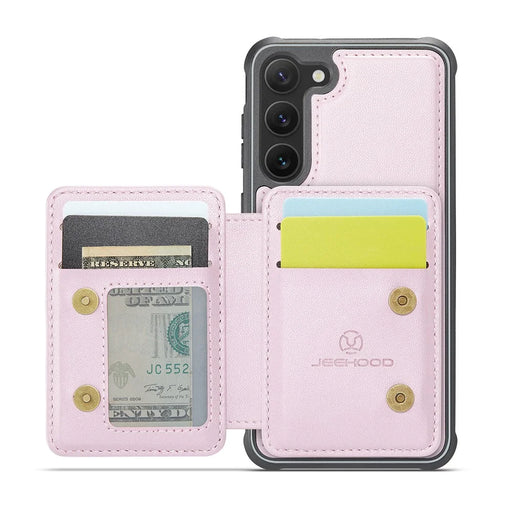 JEEHOOD J05 For Samsung Galaxy S23 Case Leather Mobile Cover with Detachable Magnetic Card Bag - Pink - 2