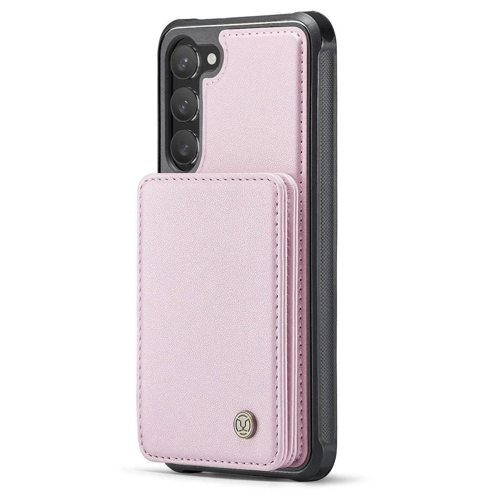 JEEHOOD J05 For Samsung Galaxy S23 Case Leather Mobile Cover with Detachable Magnetic Card Bag - Pink - 4