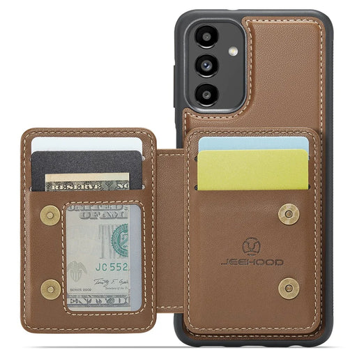 JEEHOOD J05 For Samsung Galaxy A13 5G Case Leather Mobile Cover with Detachable Magnetic Card Bag - Brown - 2