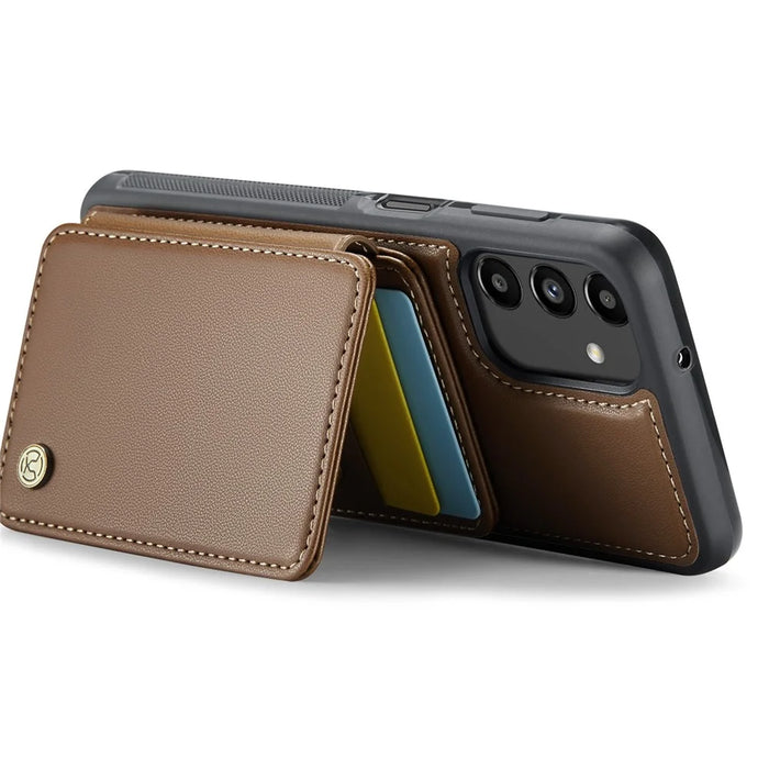 JEEHOOD J05 For Samsung Galaxy A13 5G Case Leather Mobile Cover with Detachable Magnetic Card Bag - Brown - 3