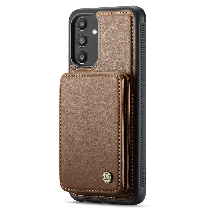 JEEHOOD J05 For Samsung Galaxy A13 5G Case Leather Mobile Cover with Detachable Magnetic Card Bag - Brown - 4