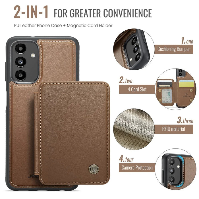 JEEHOOD J05 For Samsung Galaxy A13 5G Case Leather Mobile Cover with Detachable Magnetic Card Bag - Brown - 5