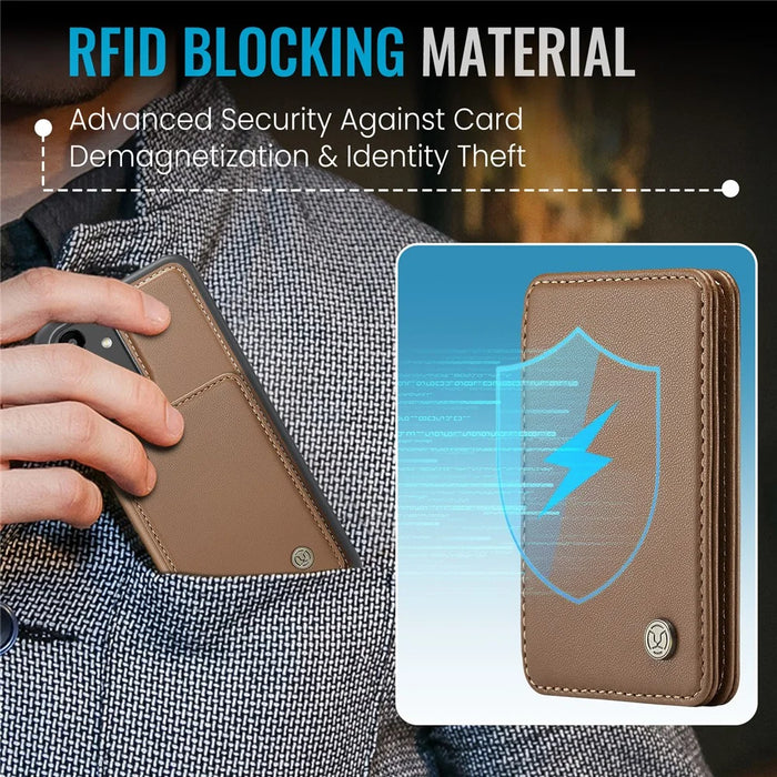 JEEHOOD J05 For Samsung Galaxy A13 5G Case Leather Mobile Cover with Detachable Magnetic Card Bag - Brown - 7
