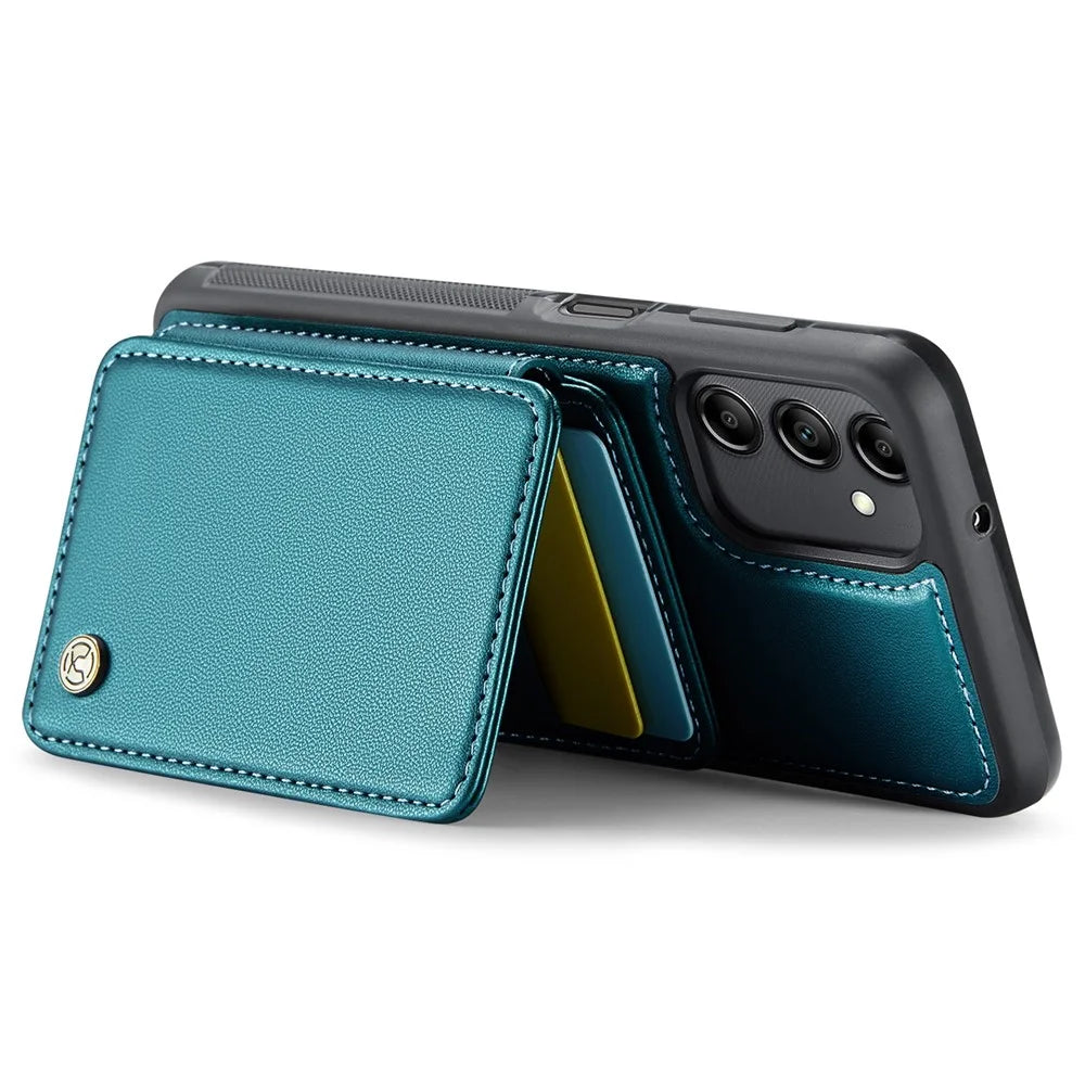 JEEHOOD J05 For Samsung Galaxy A14 4G / 5G Case Leather Mobile Cover with Detachable Magnetic Card Bag - Cyan - 3