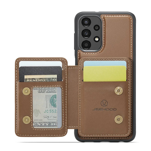 JEEHOOD J05 For Samsung Galaxy A13 4G Case Leather Mobile Cover with Detachable Magnetic Card Bag - Brown - 2