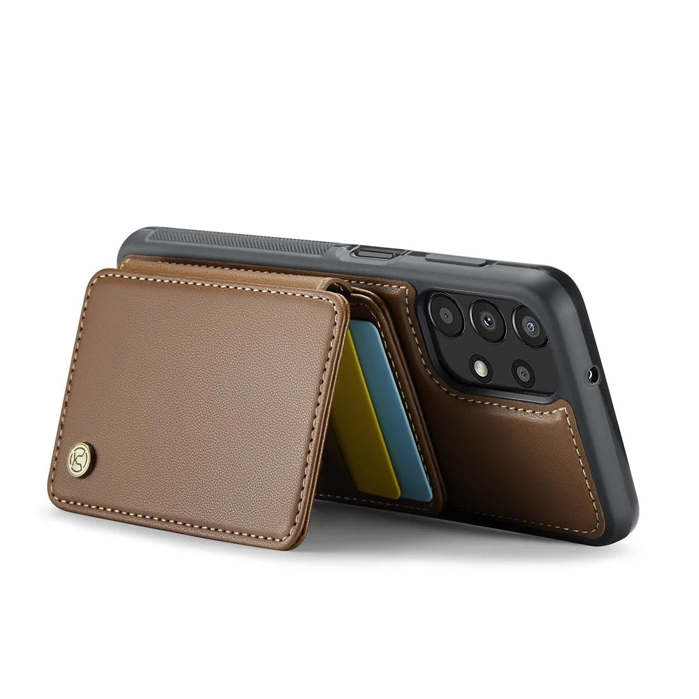 JEEHOOD J05 For Samsung Galaxy A13 4G Case Leather Mobile Cover with Detachable Magnetic Card Bag - Brown - 3