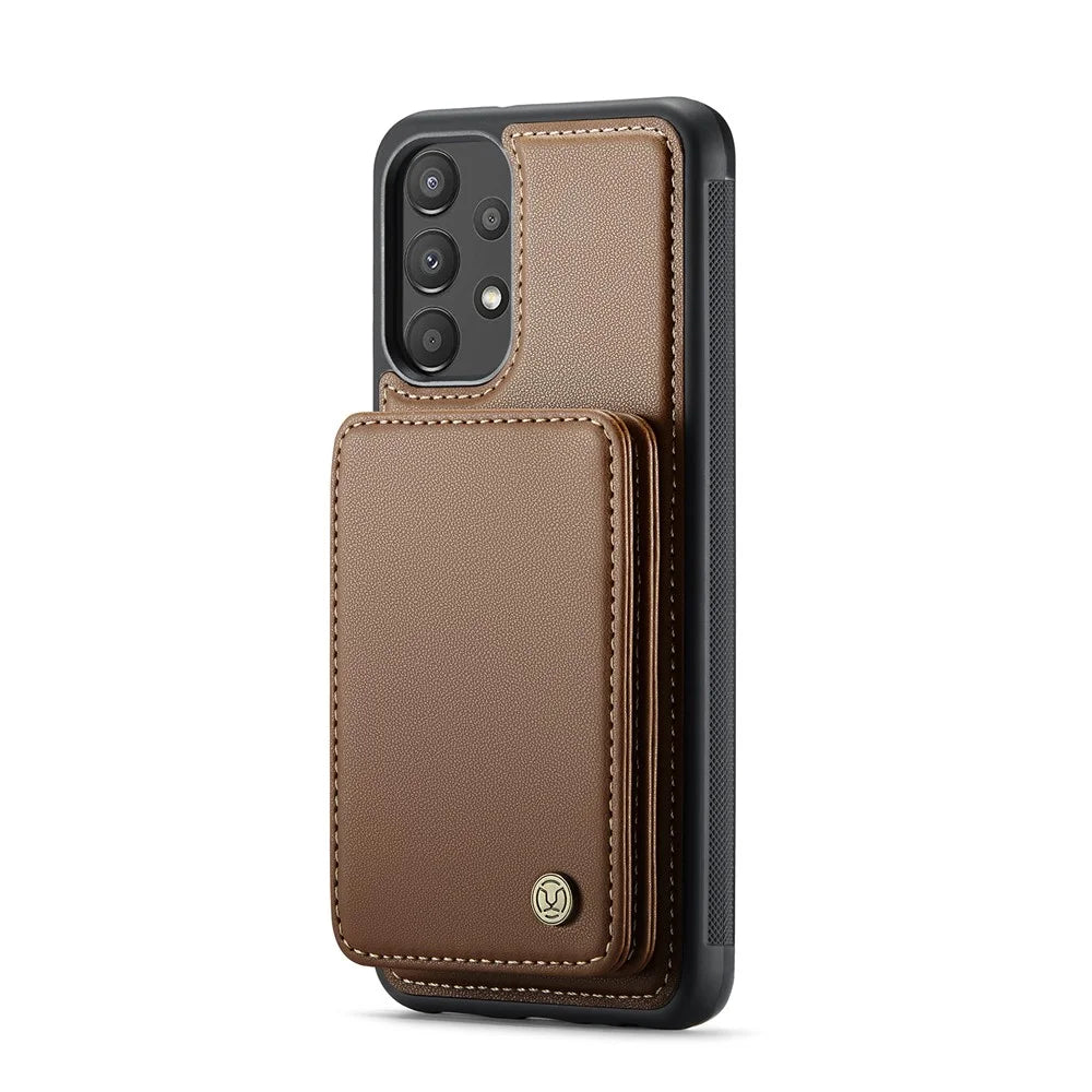 JEEHOOD J05 For Samsung Galaxy A13 4G Case Leather Mobile Cover with Detachable Magnetic Card Bag - Brown - 4