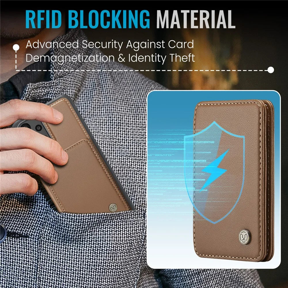 JEEHOOD J05 For Samsung Galaxy A13 4G Case Leather Mobile Cover with Detachable Magnetic Card Bag - Brown - 7