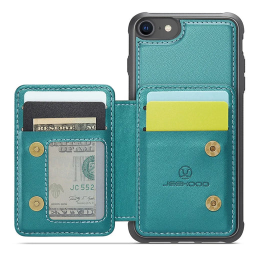 JEEHOOD J05 For iPhone SE (2022) / SE (2020) / 8 / 7 / 6s / 6 Case Leather Mobile Cover with Detachable Magnetic Card Bag - Cyan - 2