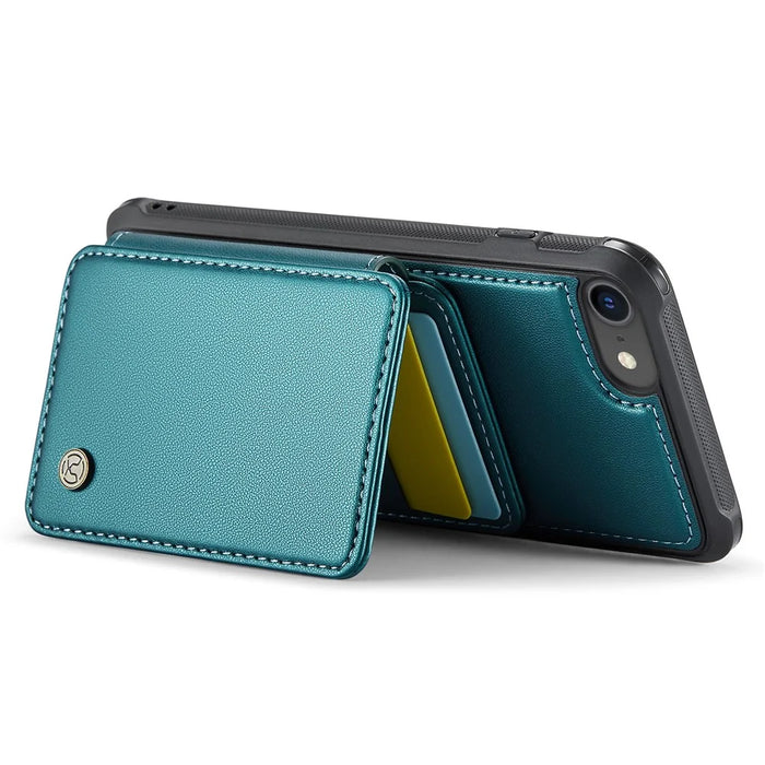 JEEHOOD J05 For iPhone SE (2022) / SE (2020) / 8 / 7 / 6s / 6 Case Leather Mobile Cover with Detachable Magnetic Card Bag - Cyan - 3