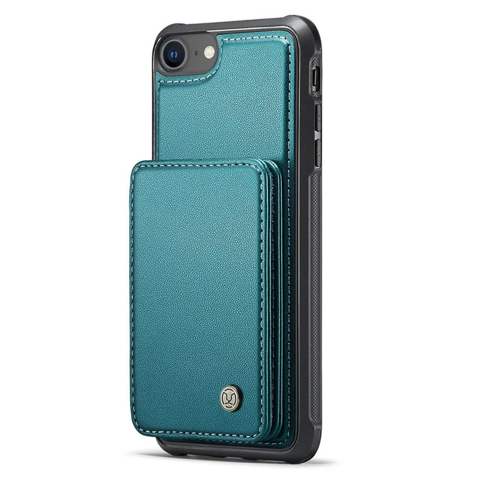 JEEHOOD J05 For iPhone SE (2022) / SE (2020) / 8 / 7 / 6s / 6 Case Leather Mobile Cover with Detachable Magnetic Card Bag - Cyan - 4