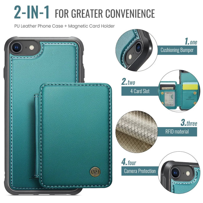 JEEHOOD J05 For iPhone SE (2022) / SE (2020) / 8 / 7 / 6s / 6 Case Leather Mobile Cover with Detachable Magnetic Card Bag - Cyan - 5