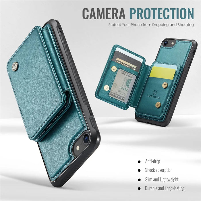 JEEHOOD J05 For iPhone SE (2022) / SE (2020) / 8 / 7 / 6s / 6 Case Leather Mobile Cover with Detachable Magnetic Card Bag - Cyan - 6