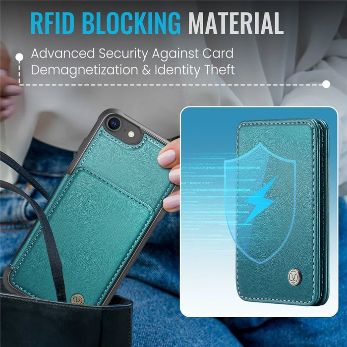 JEEHOOD J05 For iPhone SE (2022) / SE (2020) / 8 / 7 / 6s / 6 Case Leather Mobile Cover with Detachable Magnetic Card Bag - Cyan - 7