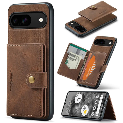 JEEHOOD J01 For Google Pixel 9 / Pixel 9 Pro Case Retro Leather + TPU Phone Cover Detachable Magnetic Card Holder - Brown - 1