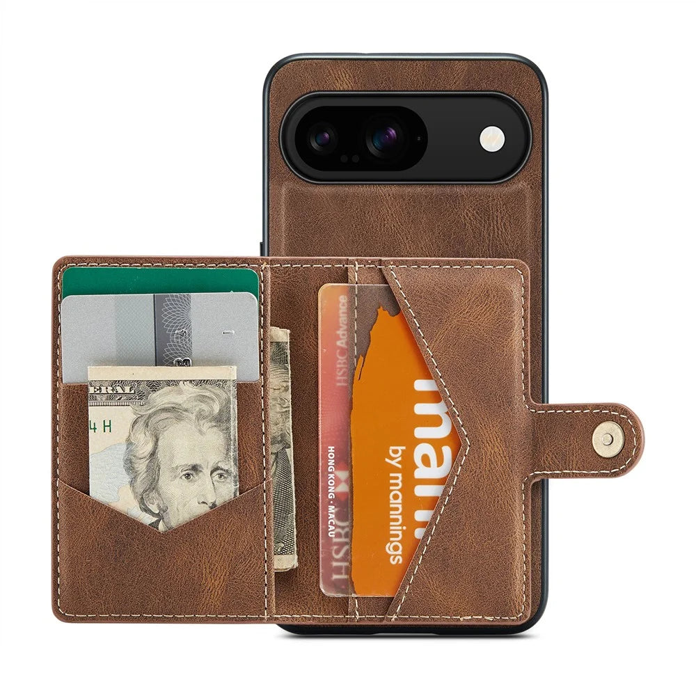 JEEHOOD J01 For Google Pixel 9 / Pixel 9 Pro Case Retro Leather + TPU Phone Cover Detachable Magnetic Card Holder - Brown - 2