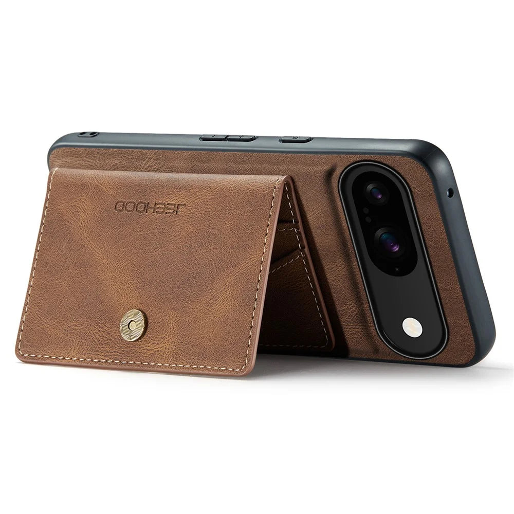 JEEHOOD J01 For Google Pixel 9 / Pixel 9 Pro Case Retro Leather + TPU Phone Cover Detachable Magnetic Card Holder - Brown - 3