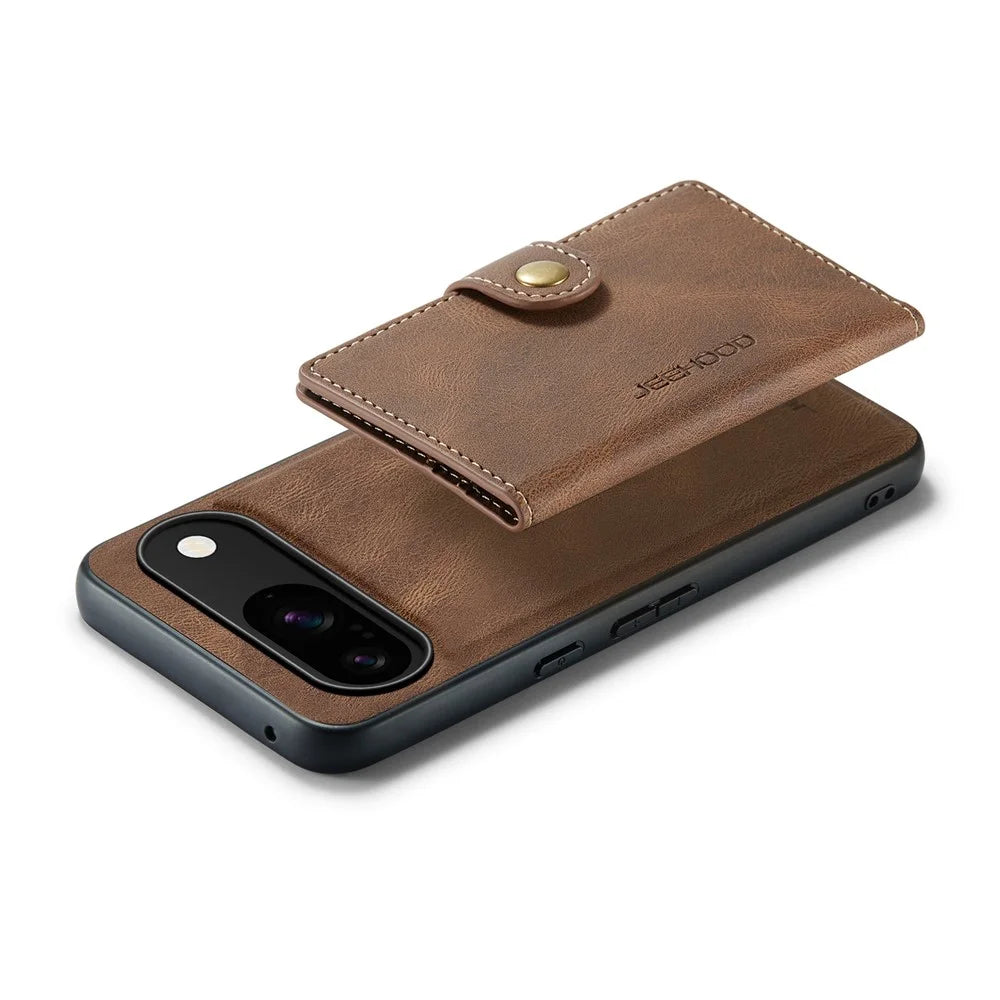 JEEHOOD J01 For Google Pixel 9 / Pixel 9 Pro Case Retro Leather + TPU Phone Cover Detachable Magnetic Card Holder - Brown - 4