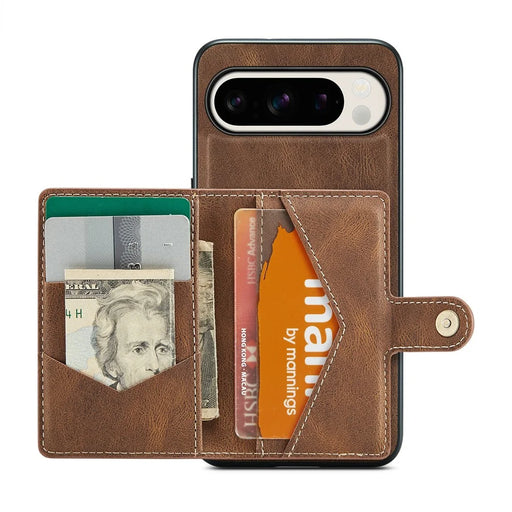 JEEHOOD J01 For Google Pixel 9 Pro XL Case Retro Leather + TPU Phone Cover Detachable Magnetic Card Holder - Brown - 2