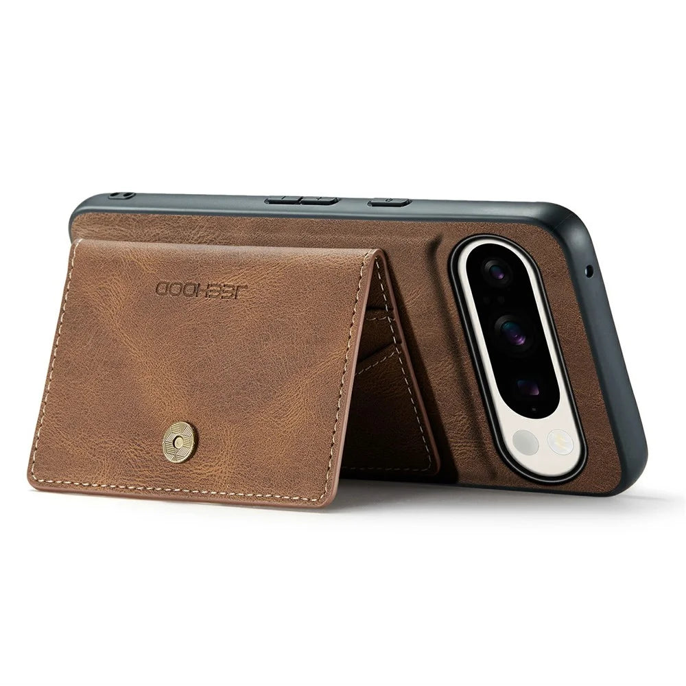 JEEHOOD J01 For Google Pixel 9 Pro XL Case Retro Leather + TPU Phone Cover Detachable Magnetic Card Holder - Brown - 3