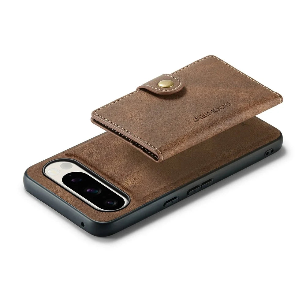 JEEHOOD J01 For Google Pixel 9 Pro XL Case Retro Leather + TPU Phone Cover Detachable Magnetic Card Holder - Brown - 4