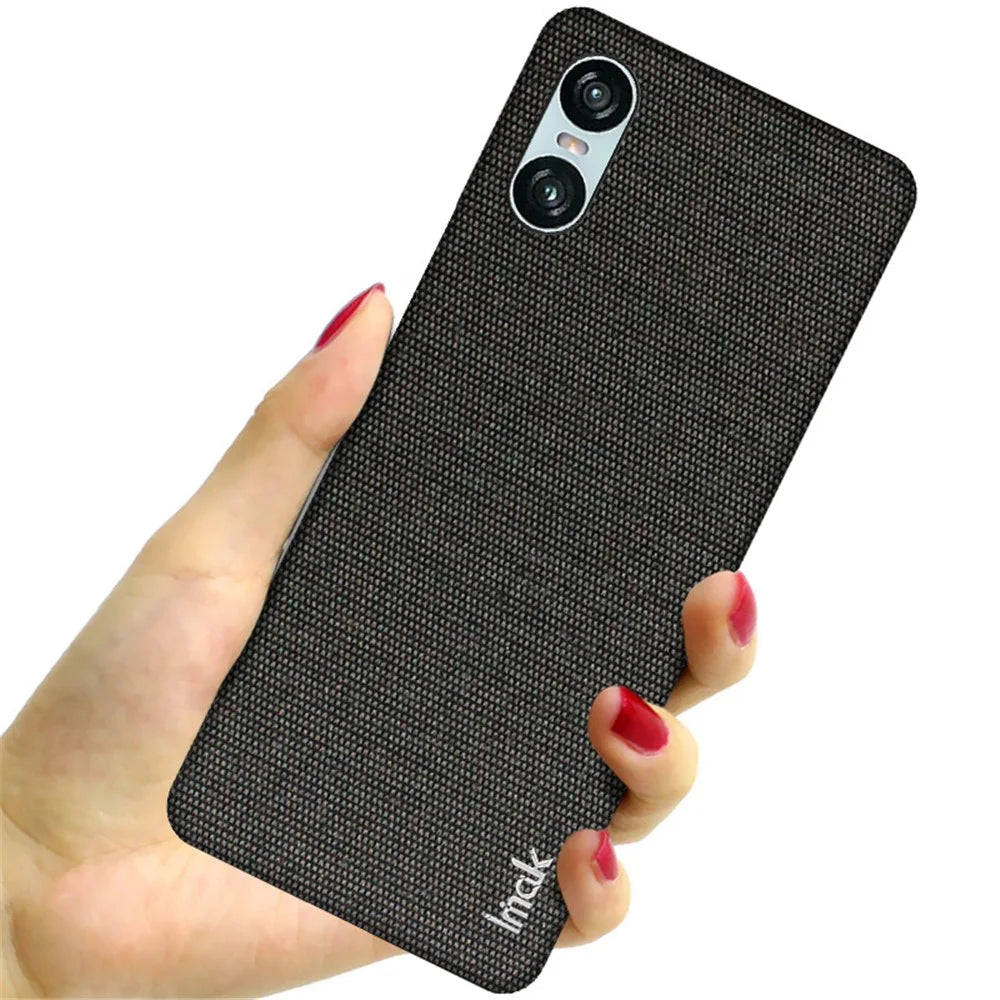 IMAK Ruiyi Series for Sony Xperia 10 VI Case Fabric Texture Leather+PC Phone Back Cover - Black - 3