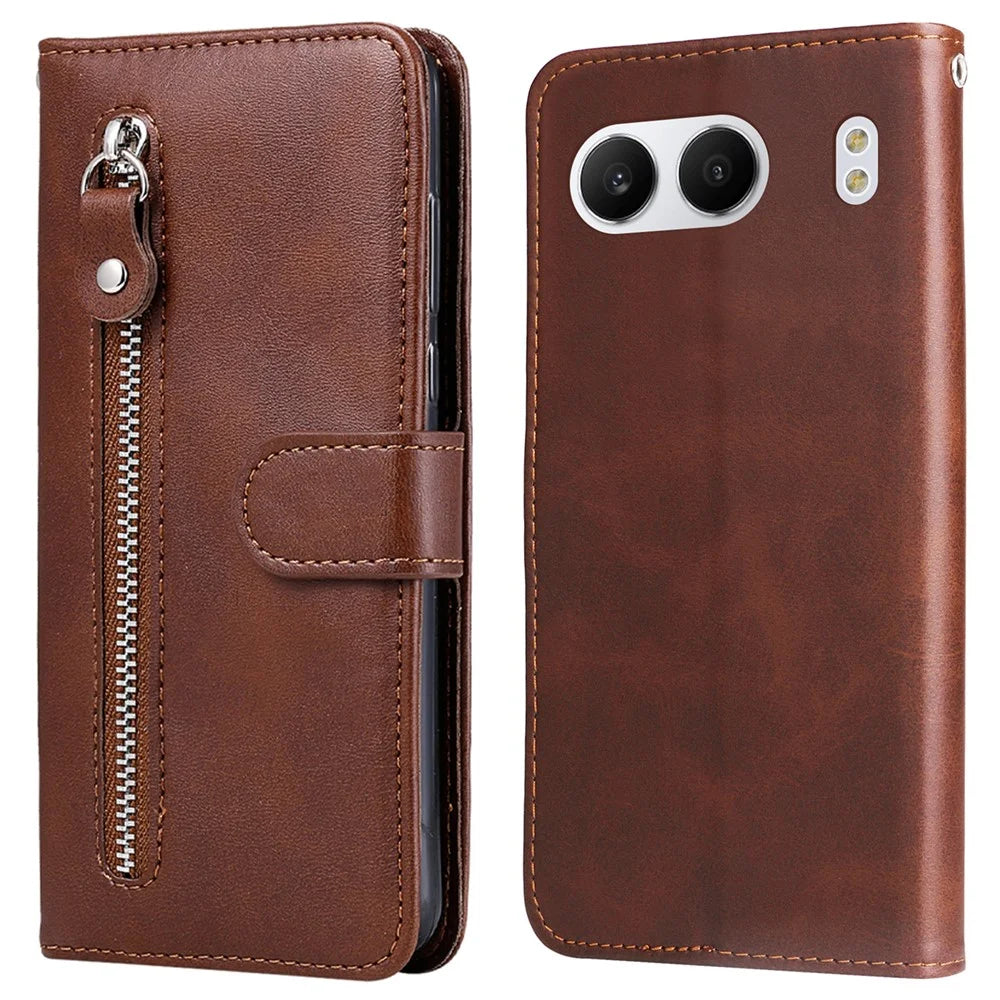 For OnePlus Nord 4 Case Zipper Wallet Calf Texture PU Leather Phone Cover - Brown - 1