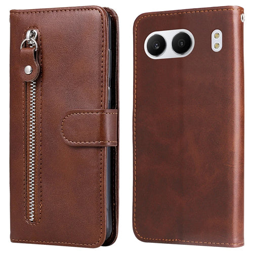 For OnePlus Nord 4 Case Zipper Wallet Calf Texture PU Leather Phone Cover - Brown - 1