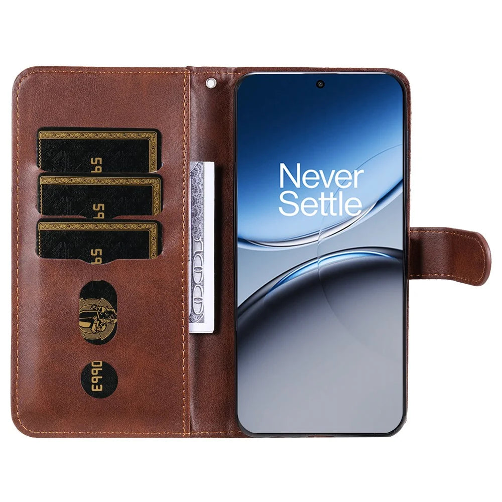 For OnePlus Nord 4 Case Zipper Wallet Calf Texture PU Leather Phone Cover - Brown - 2