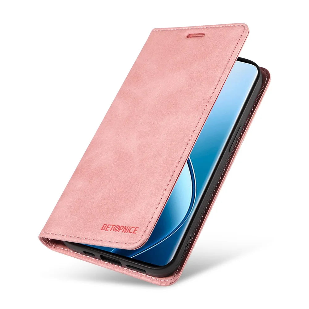 BETOPNICE 003 For Realme 13 Pro 5G (Global) / 13 Pro+ 5G (Global) / P1 Pro 5G / 12 Pro+ 5G / 12 Pro 5G Wallet Case Leather Phone Cover Stand - Pink - 5